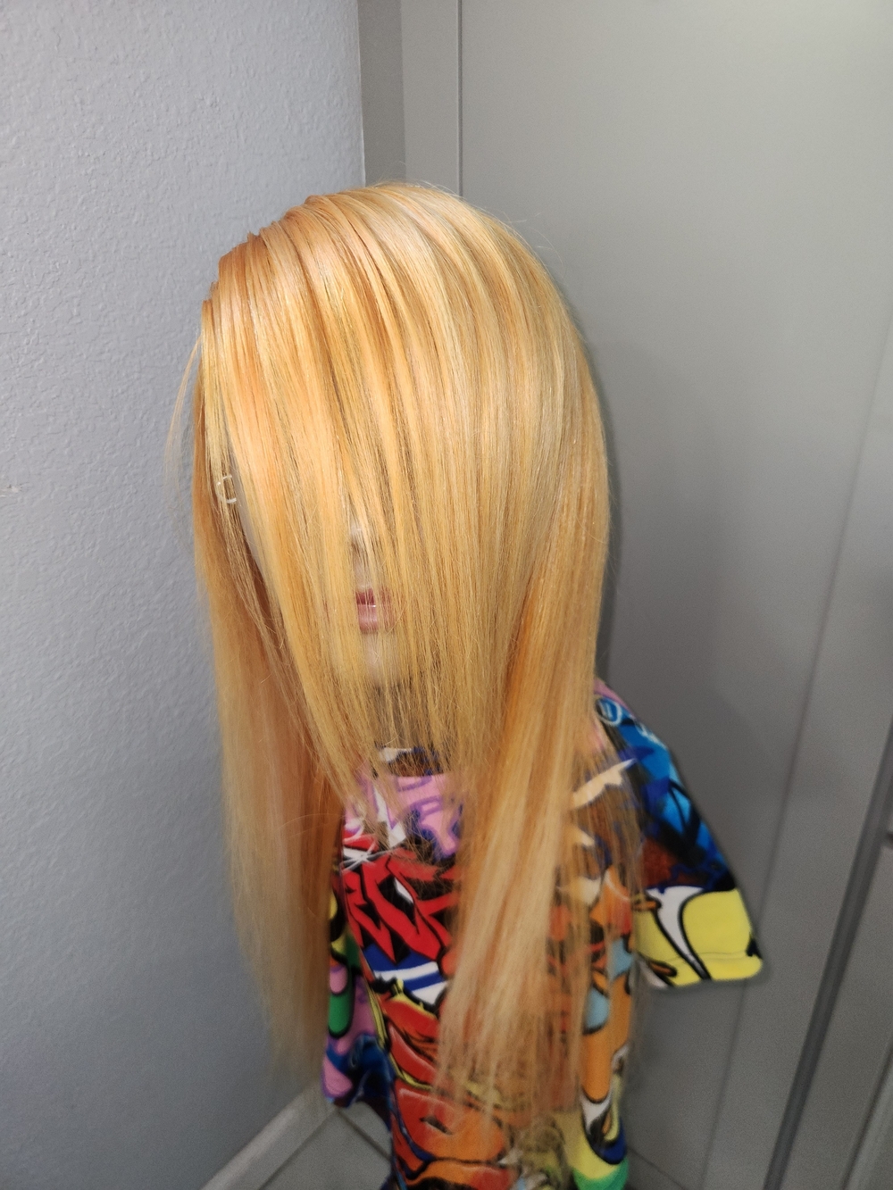 Blonde Straight Human Blend Hair Wig - Sleek Long Style